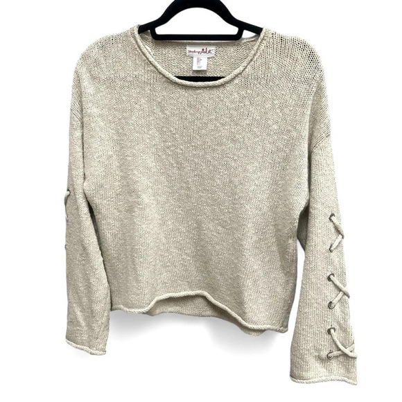 Shrinking Violet 100% cotton crop laced sleeves sweater crew neck size small - Picture 1 of 6